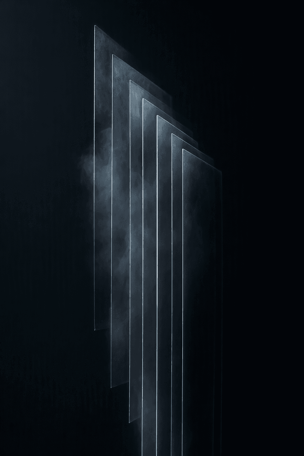 Layered translucent planes of light, each offset behind the last, describing a soft vertical volume
