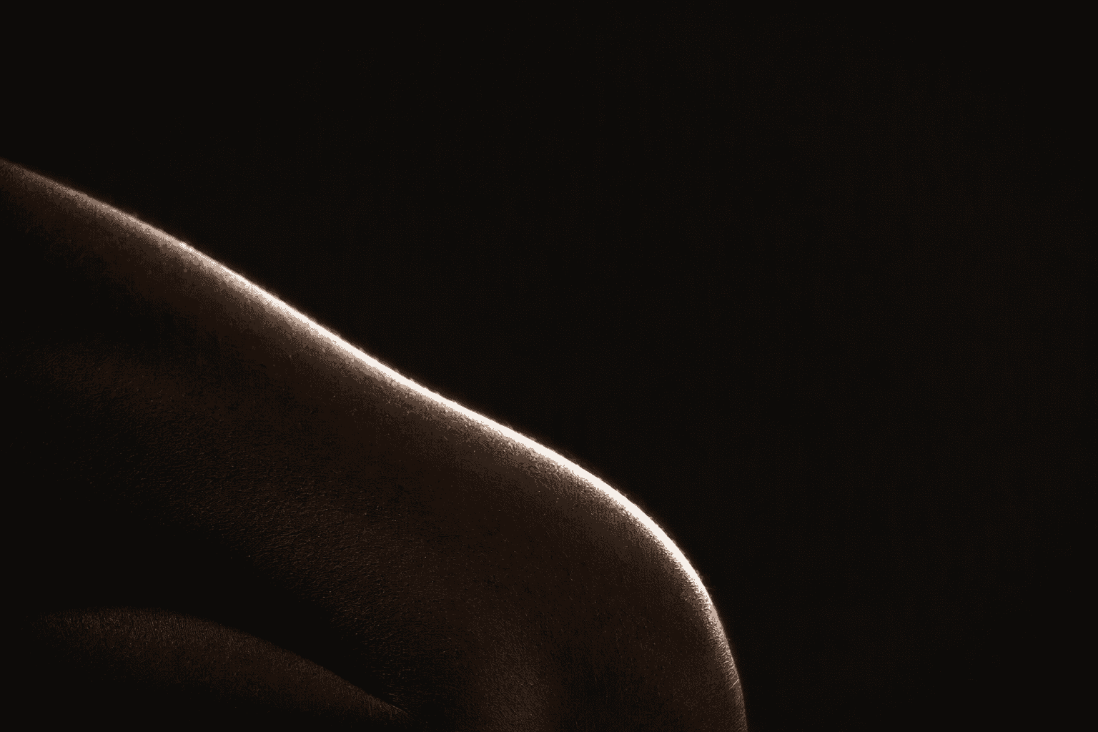 An abstract dark field crossed by a single bright filament of light
